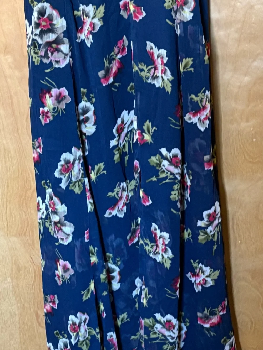 Abercrombie & Fitch Navy Floral Maxi Dress V- Neck, Flutter Sleeves, Waist Tie